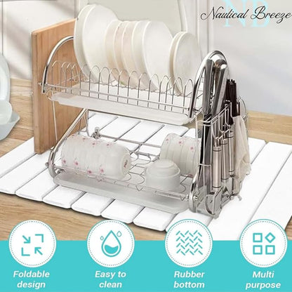 Roll-Up Stone Mat - Premium Diatomaceous Earth Dish Drying Rack, Water Absorbent Roll-Out Dish Drying Mat for Kitchen Countertops, Eco-Friendly, Quick-Dry Surface White