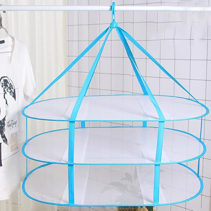 iayokocc 3 Tiers Folding Drying Rack, Folding Mesh Clothes Hanging Dryer, Portable Sweater Drying Rack Lay Fold Flat to Dry Mesh Clothes Hanger for T-Shirt, Swimsuit, Sweater, Delicates