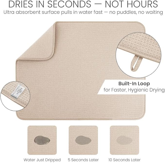 Bellemain XL Dish Mat 24" x 17" ( LARGEST MAT ) Microfiber Dish Drying Mat , Super absorbent ( Ivory )