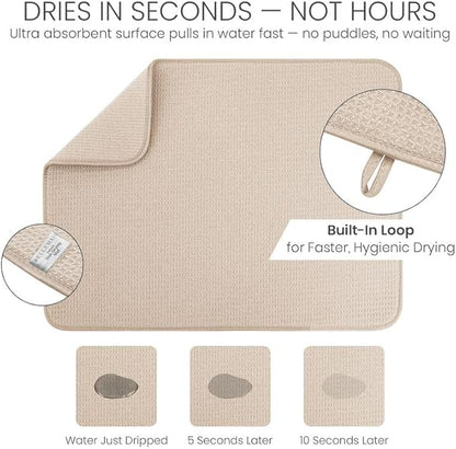 Bellemain XL Dish Mat 24" x 17" ( LARGEST MAT ) Microfiber Dish Drying Mat , Super absorbent ( Ivory )