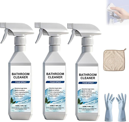 Scale Remover Bathroom Cleaner, Bathroom Cleaner Foam Spray for Shower, Glass, Stainless Steel, Tiles, Glass and Toilet, 3.38OZ (3Pcs)