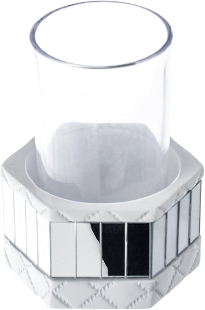 Creative Scents Quilted Mirror Tumbler Cup - Glass Bathroom Toothbrush Holder Cup – Decorative Mug for Rinsing - Best Tumblers for Mouthwash/Rinsing, Elegant Bathroom Decor