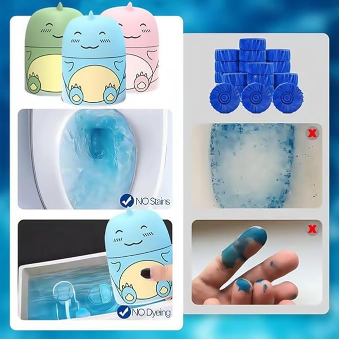 Dinosaur Toilet Bowl Cleaner Bottle, 2026 Upgraded Cute Dinosaur-Shaped Magic Automatic Toilet Tank Cleaner Bottle, Long-Lasting Bathroom Tank Crazy Cleaning Deodorizer Wonder(3pcs-Ocean)