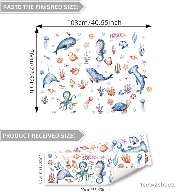 Wall Stickers Decals Kids Peel and Stick Removable for Nursery Kids Bedroom Living Room décor Boys Playroom (Cartoon Ocean)