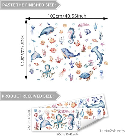 Wall Stickers Decals Kids Peel and Stick Removable for Nursery Kids Bedroom Living Room décor Boys Playroom (Cartoon Ocean)