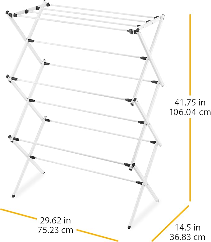 Whitmor Foldable Clothes Drying Rack: 3 Tier Laundry Drying Rack, Collapsible Drying Rack Clothing, Portable Space Saving Clothing Rack for Indoor Outdoor, 14.50" L x 29.625" W x 41.75" H, White
