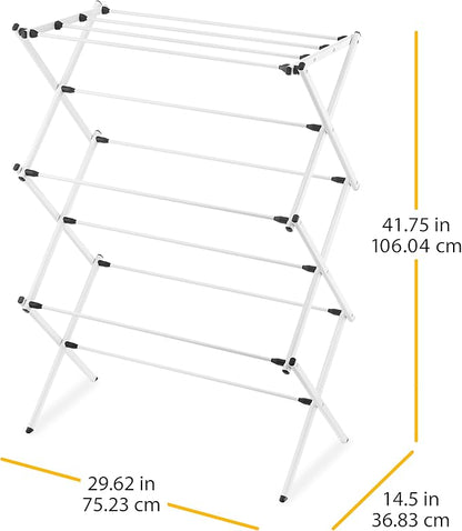Whitmor Foldable Clothes Drying Rack: 3 Tier Laundry Drying Rack, Collapsible Drying Rack Clothing, Portable Space Saving Clothing Rack for Indoor Outdoor, 14.50" L x 29.625" W x 41.75" H, White