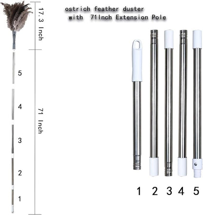 Gray Ostrich Feather Duster with 71 Inch Extendable Pole, Microfiber Duster for Home Cleaning
