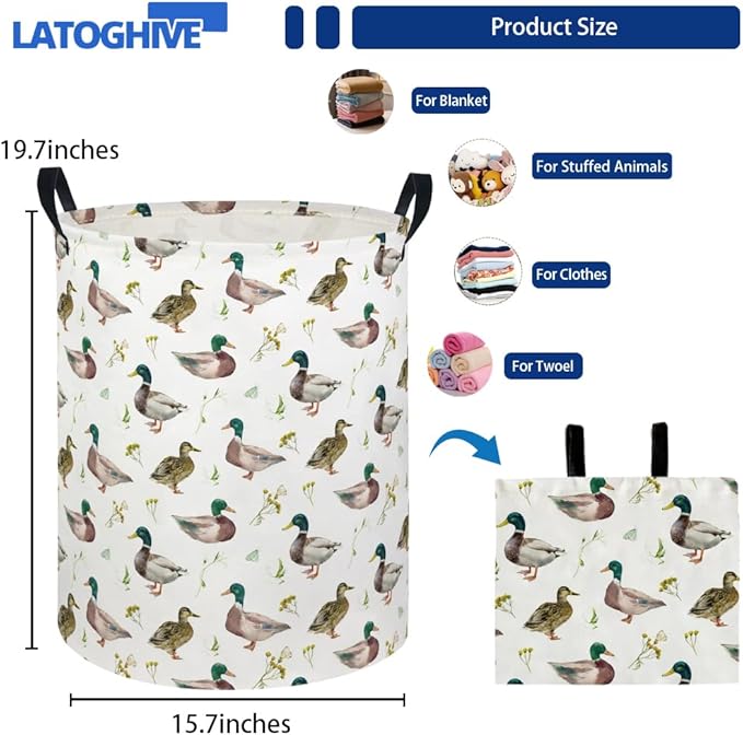 Baby Laundry Hamper kids laundry Basket Waterproof Laundry Bag for Bedroom Toy Clothes Organizer Room Décor(Duck)