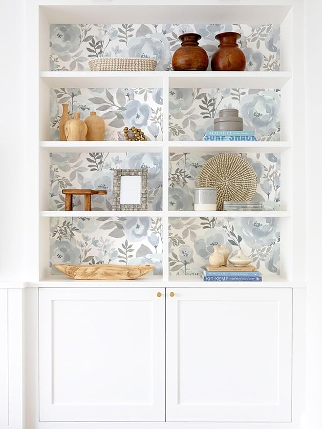 Orainege Floral Wallpaper Peel and Stick Wallpaper Boho 17.3inx393.7n Self Adhesive Contact Paper Removable Decorative Wall Paper for Bedroom Bathroom Shelf Liner Decor Vinyl,Blue