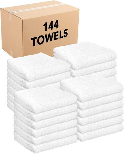 Arkwright Dish Towels for Kitchen - (Bulk Case of 144) Soft, 100% Cotton Terry Dishcloths, Highly Absorbent & Quick Dry, Washcloths for Washing, Drying, and Cleaning Dishes, 12 x 12 in, White