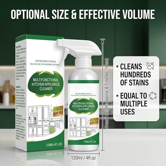 Multifunctional Kitchen Appliance Cleaner Spray Degreaser For Stove Oven Microwave Stainless Steel Pan Liquid Scrubber Remove Grease Oil Stain Residue Surface Brightening Polish 120ml(2PCS)