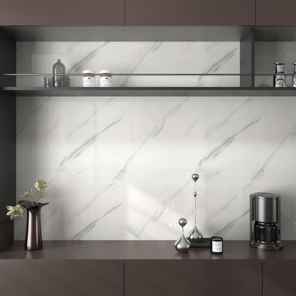 JSEVEM 48"×354" Big Roll Extra Wide Thick White and Grey Marble Wallpaper Peel and Stick Waterproof White Gray Marble Contact Paper Vinyl Glossy Granite Textured Stickers for Bedroom Living Room Walls
