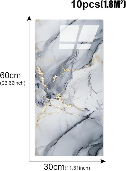 22pcs Marble Peel and Stick Waterproof Wall Panels,Heat-Resistant Backsplash Tile, 23.6"x11.8" PVC Foam Wall Sticker for Kitchen,Living Rooms,TV Walls,Blue and Gold(Not Real Tile 42.6Sq. Ft.)
