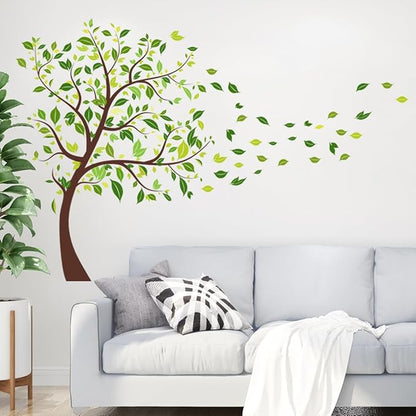 2 Pieces Tree Peel & Stick Wall Art - Large Leaf Stickers, Vinyl Wall Stickers & Murals - Removable Forest Decor for Bedroom, Living Room, Classroom, Nursery, Playroom