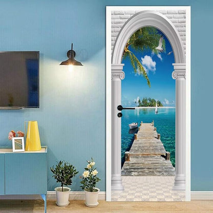 3D Door Stickers Murals - Peel & Stick Landscape Wallpaper Decals Removable PVC Waterproof Poster Bedroom Living Room Decoration 33.9" x 78.7"
