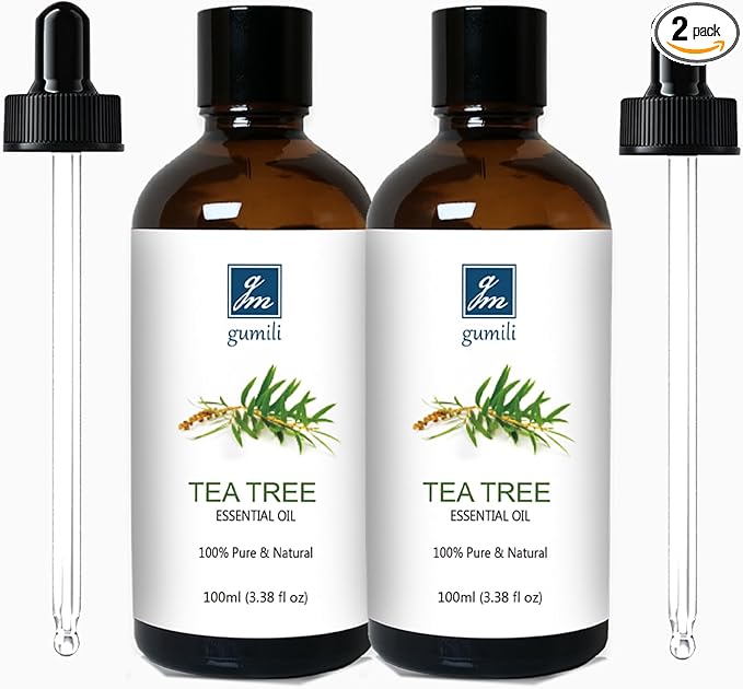 GM Gumili Pure Tea Tree Oil for Skin, Hair, Body Wash, Soap, Shampo and Conditioner, Nails, Body Oil, Aromatherapy Diffuser, 100% Natural Tea Tree Essential Oil - 200ml 6.7 Oz