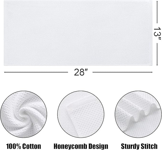 Kitinjoy 100% Cotton Waffle Weave Kitchen Hand Towels (13 X 28 Inches, White), 12-Pack Super Soft and Absorbent Dish Towel for Drying Dishes