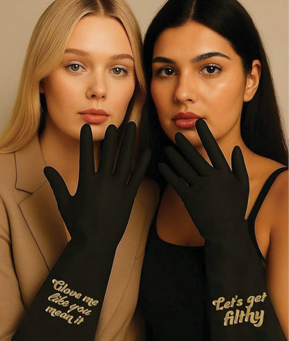 We Glove It™ Chic Black Dishwashing Gloves – Stylish, Reusable & Fun Gift with Flirty Sayings for Kitchen Cleaning