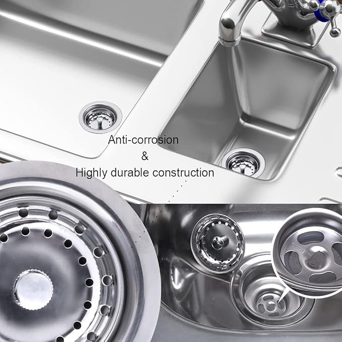 Kitchen Drop-in Post Basket Strainer Replacement for US Standard Drains (3-1/2"), Premium 304 Stainless Steel Body W/Rubber Stopper 1 Pack