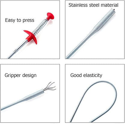 Kaxich Drain Clog Remover, 4pcs Stainless Steel Hair Catcher Clog Remover 23.6 Inch Spring Pipe Dredging Cleaning Tools Drain Relief Sewer Hair Cleaner for Kitchen Sink, Bathroom Tub, Toilet