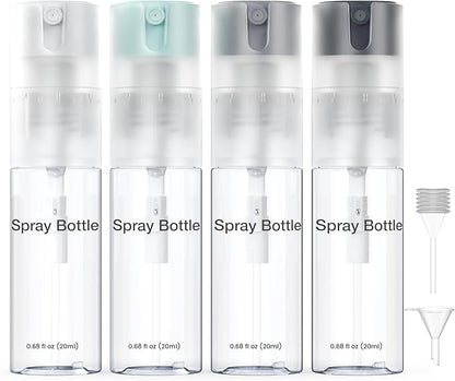 4 Pack Refillable Spray Bottle, Reversible Small Empty Spray Bottle with Fine Mist, Leak Proof - for Cleaning Solutions, Mosquito prevention, Face & Hair Mist - 4pk 0.68 OZ / 20 ML