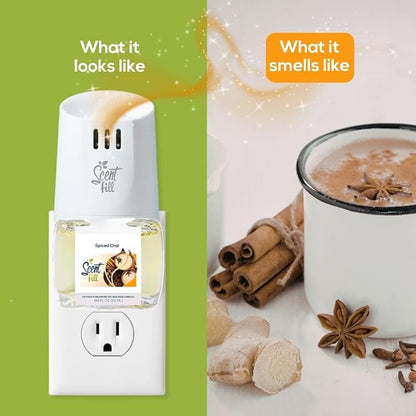 Scent Fill Spiced Chai Plug in Air Freshener, Scented Oil Refills, 2 Refills + Diffuser