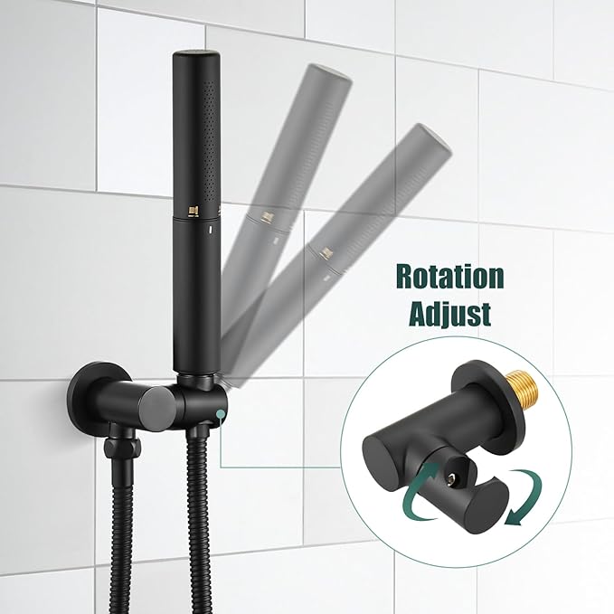 Heyalan Brass 2 in1 Function Handheld Spray Hand Shower High Pressure Handheld Sprinklert Shower Wand with Shower Hose and Adjustable Hand Shower Holder, Matte Black