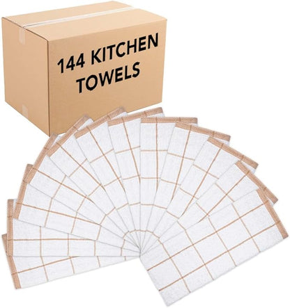 Arkwright Kitchen Tea Towels - (Bulk Case of 144) Soft, 100% Cotton Terry Dishcloths, Highly Absorbent & Quick Dry, Hand Washcloths for Washing, Drying, and Cleaning, 15 x 25 in, Tan