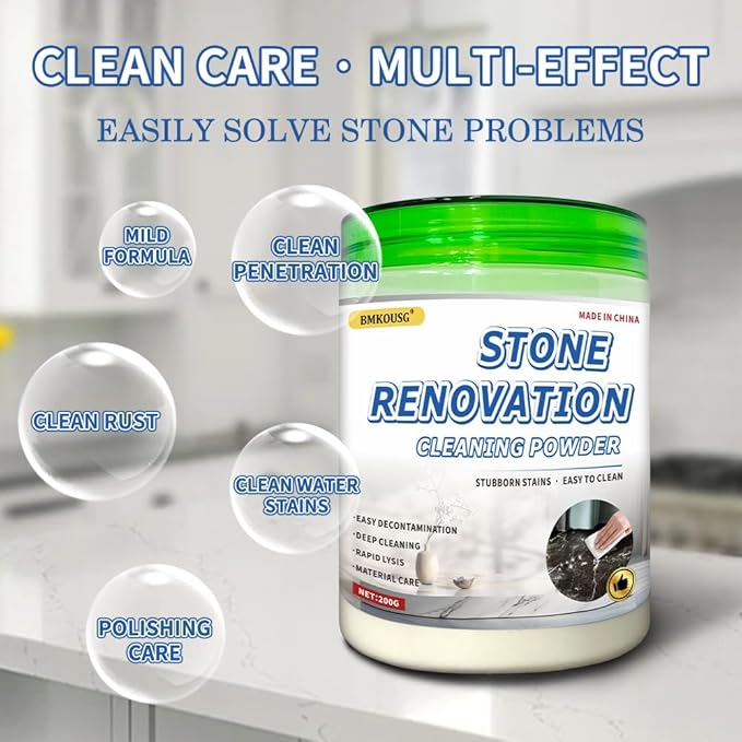 200g Stone Cleaner Granite Cleaner Marble Polish Travertine Countertop Cleaning Polishing Powder Marble Stain Remover Powder Tile Floor Care Waterless Polishing (Comes with Sponge Wiper & Glove)