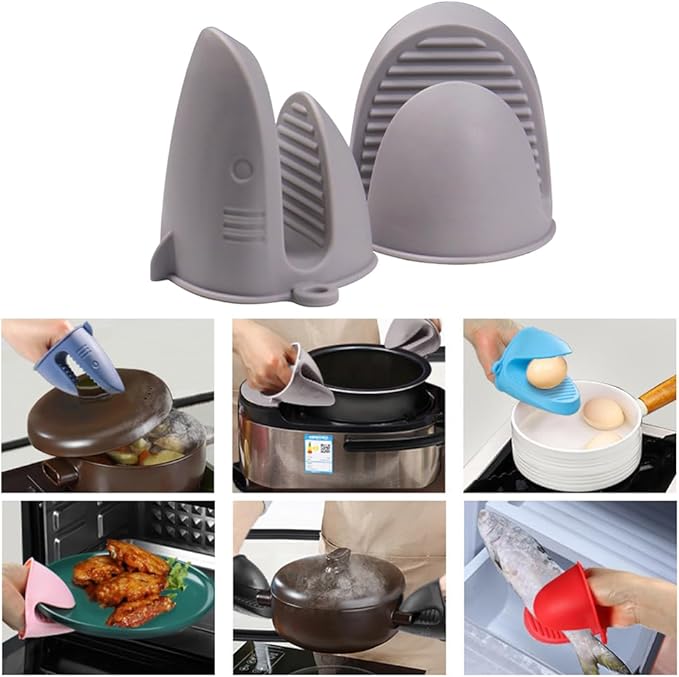 Oven Mitts，Mini Oven Gloves Silicone Heat Resistant Cooking Pinch Mitts Potholder for Air Fryer Kitchen Cooking & Baking (Grey)