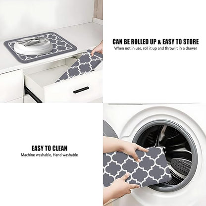 Dish Drying Mat for Kitchen Counter 2 Pack with Non-Slip Rubber Backing - Heat-Resistant Absorbent Coffee Bar Mat, Dish Rack Mat, Gray Texture Dish Drying Mats 18x24+19.5x12 inch