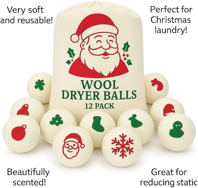 Wool Dryer Balls Pack of 12 Christmas Gift for Women Organic Wool Dryer Balls