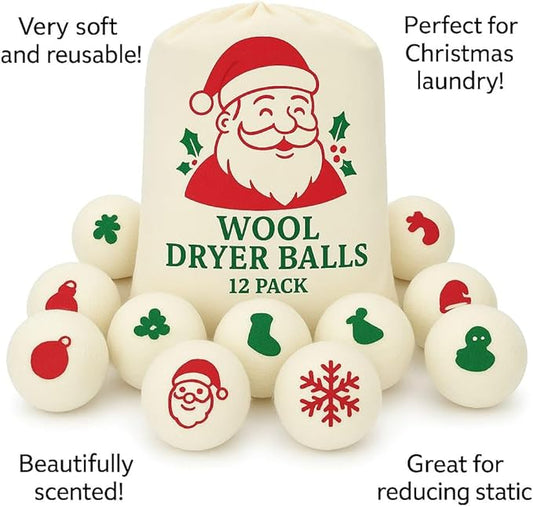 Wool Dryer Balls Pack of 12 Christmas Gift for Women Organic Wool Dryer Balls