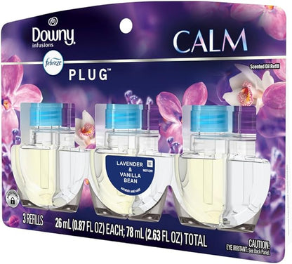 Febreze Plug In Air Freshener, Odor-Fighting Scented Oil Refill, Downy Calm Scent, 3 Refills