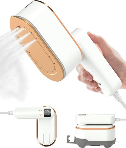Travel Steamer Iron for Clothes - 1200W Handheld Size Portable Travel Steamer, 3 Steam Levels Clothes Steamer with LCD Screen, 10S Fast Heat-up Steamer for Dress Shirt Home Travel (White)