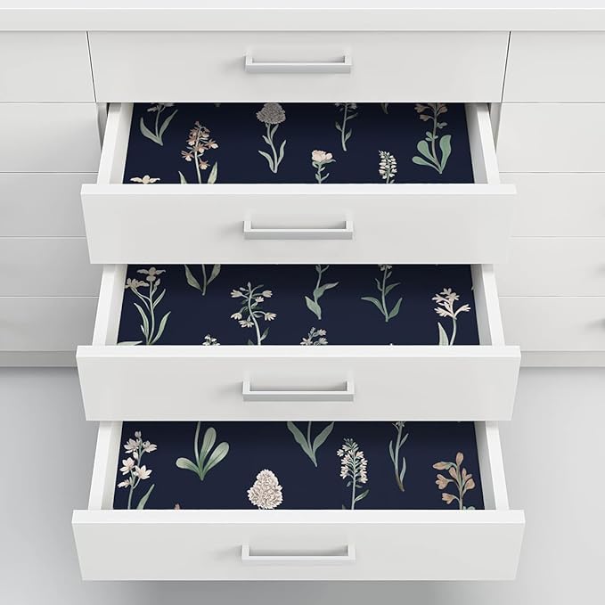 Wudnaye Dark Blue Peel and Stick Wallpaper Dark Floral Contact Paper 16.9in×118.1in Self Adhesive Flower and Leaf Contact Paper Blue Wallpaper White Vintage Removable Waterproof for Bathroom Room Wall