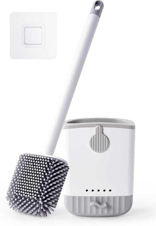 HONOVA Silicone Toilet Bowl Brush with Ventilated Holder, Toilet Brush and Holder Set，Floor Standing & Wall Mounted, Drip-Proof, Toilet Cleaner Brush for RV Travel, Camper, Family Bathroom（White）