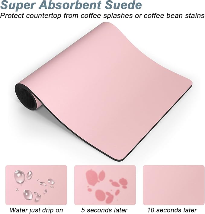 Rnivvi Coffee Mat, 12" x 19" Coffee Bar Mats for Espresso Machine Station Accessories and Organizer, Hide Stain Rubber Backed Absorbent Dish Drying Pad for Kitchen Counter, Cute Bar Decor Pad, Pink