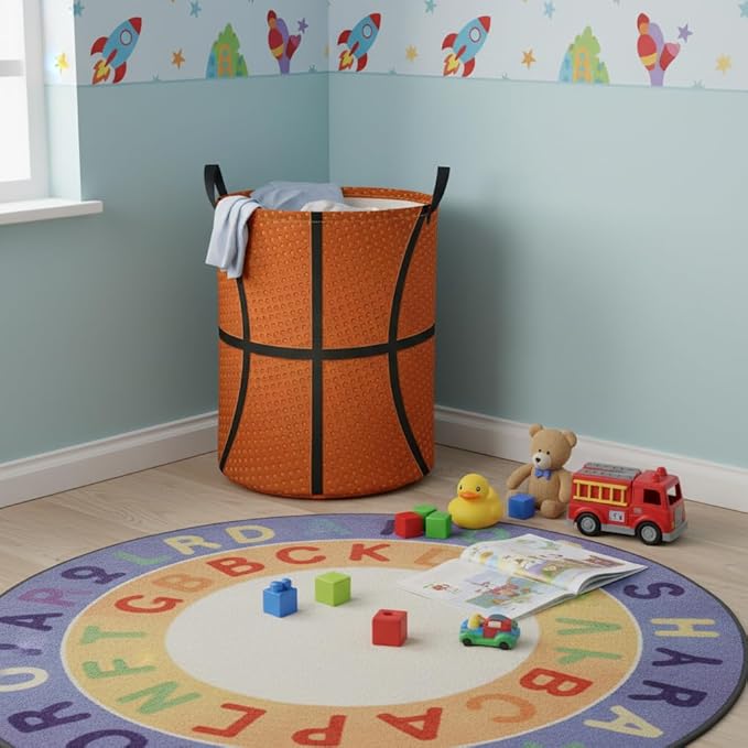 Baby Laundry Hamper kids laundry Basket Waterproof Laundry Bag for Bedroom Toy Clothes Organizer Room Décor(Basketball)