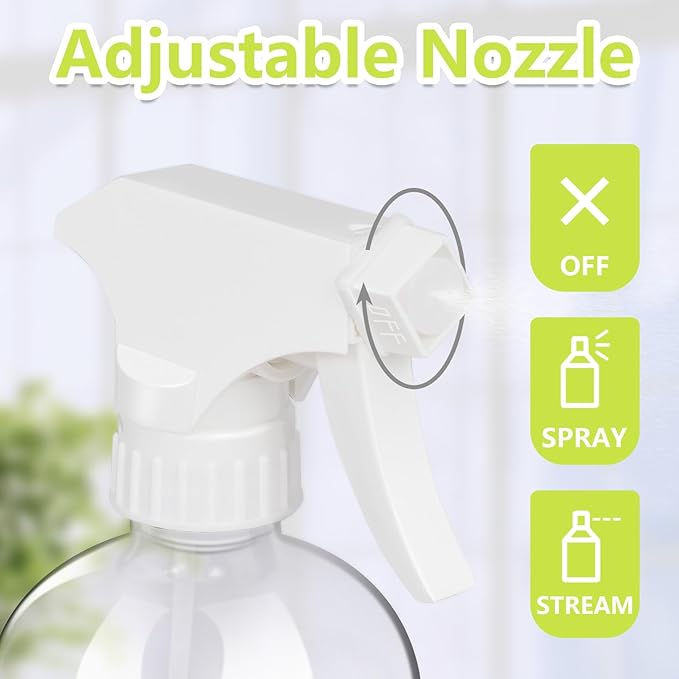 Glass Spray Bottles, 16oz Refillable Containers, Adjustable Spray Nozzles, Spray Bottles for Hair, Solutions, Cleaning, Gardening, Aromatherapy, Pets, Hair -Clear