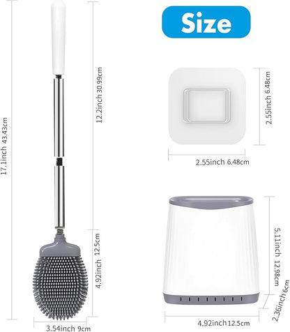 Toilet Brush, Silicone Toilet Brush and Holder, Flexible Toilet Bowl Brush Head with Ventilated Holder, Wall Mounted Compact Toilet Brush Set for Bathroom Cleaning (1, Gray)