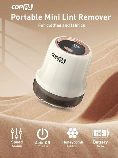 COPPA Lint Remover, LR-MINI USB Rechargeable Lint Removal 6 Blades & 3 Speed Shut-Off Protection Electric Portable Remove Fuzz Lint with Battery Display for Furniture Curtain Clothing