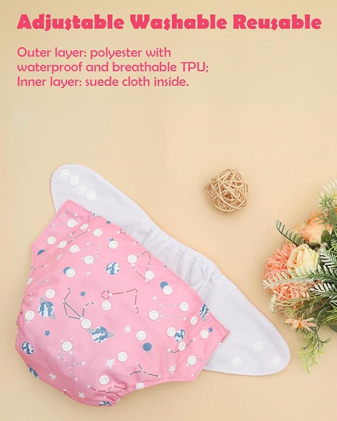 ALVABABY Baby Cloth Diapers 6 Pack with 12 Inserts Cloth Diaper Covers Adjustable Washable Reusable for Baby Girls and Boys