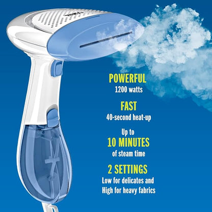 Conair Handheld Garment Steamer for Clothes, ExtremeSteam 1200W, Portable Handheld Design,White/Blue