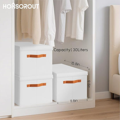 Storage Bins with Lids - Large Fabric Closet Bins with Lid, 8 Pack Clothes Organizers and Storage, Collapsible Stackable Cube Basket for Home, Office, Dorm, White
