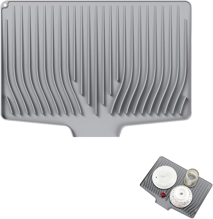 Large Premium Silicone Dish Drainers for Kitchen Counter - 18.5"x13" Non-Slip, Heat-Resistant (450°F) with Hanging Hole, Multi-Use Dish Rack Mat (Gray)