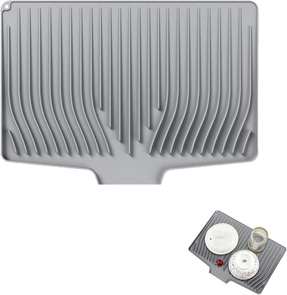 Large Premium Silicone Dish Drainers for Kitchen Counter - 18.5"x13" Non-Slip, Heat-Resistant (450°F) with Hanging Hole, Multi-Use Dish Rack Mat (Gray)