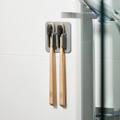 TOOLETRIES The George Toothbrush Holder - Silicone Toiletry Organizer, Shower & Bathroom Accessory - Features Silicone-Grip Technology, Removable & Reusable - Grey