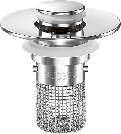Sink Stopper Hair Catcher, Pop-up Sink Drain Strainer with Removable Stainless Steel Strainer Basket Hair Catcher, Bathroom Sink Strainer for Bathroom Sink Stopper Replacement(1PCS)